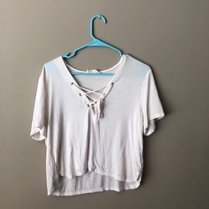 Off-white flowy lace up tee